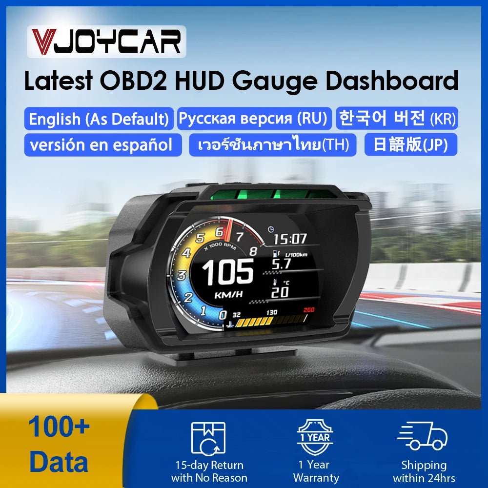 2024 Newest Dashboard Head Up Display OBD2 HUD Total Mileage Car Logo Turbo Boost Security Alarm Water&Oil Temp. RPM - Car Story