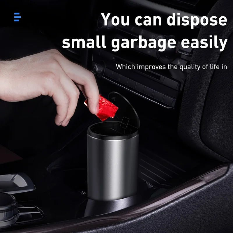 Baseus Car Trash Bin Alloy Garbage Can For Car Dustbin Waste Rubbish Basket Bin Organizer Storage Holder Bag Auto Accessories - Car Story