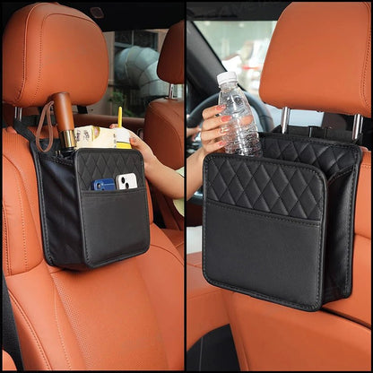 SEAMETAL Car Seat Storage Bag Pu Leather Auto Garbage Bag Hanging Storage Bags For Phone Tissue Bottle Holder Large Capacity - Car Story