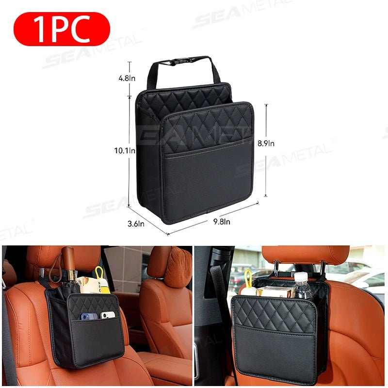 SEAMETAL Car Seat Storage Bag Pu Leather Auto Garbage Bag Hanging Storage Bags For Phone Tissue Bottle Holder Large Capacity - Car Story