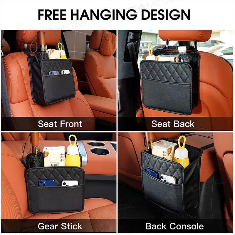 SEAMETAL Car Seat Storage Bag Pu Leather Auto Garbage Bag Hanging Storage Bags For Phone Tissue Bottle Holder Large Capacity - Car Story