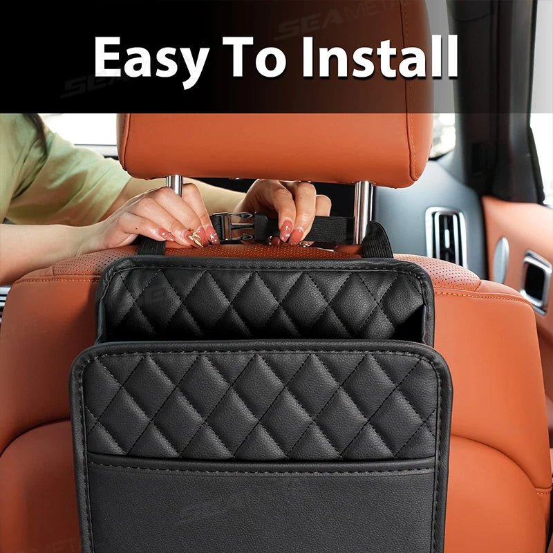 SEAMETAL Car Seat Storage Bag Pu Leather Auto Garbage Bag Hanging Storage Bags For Phone Tissue Bottle Holder Large Capacity - Car Story