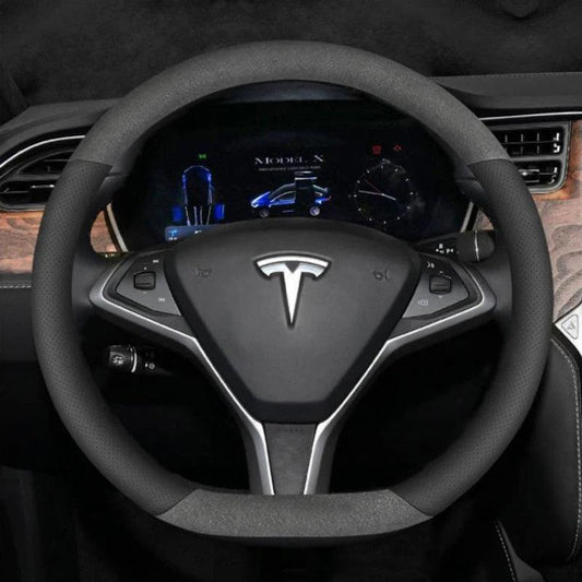 Suede Leather Steering Wheel Cover For Tesla Model 3 Y X S - Car Story