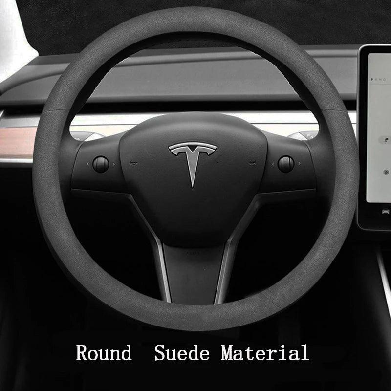 Suede Leather Steering Wheel Cover For Tesla Model 3 Y X S - Car Story