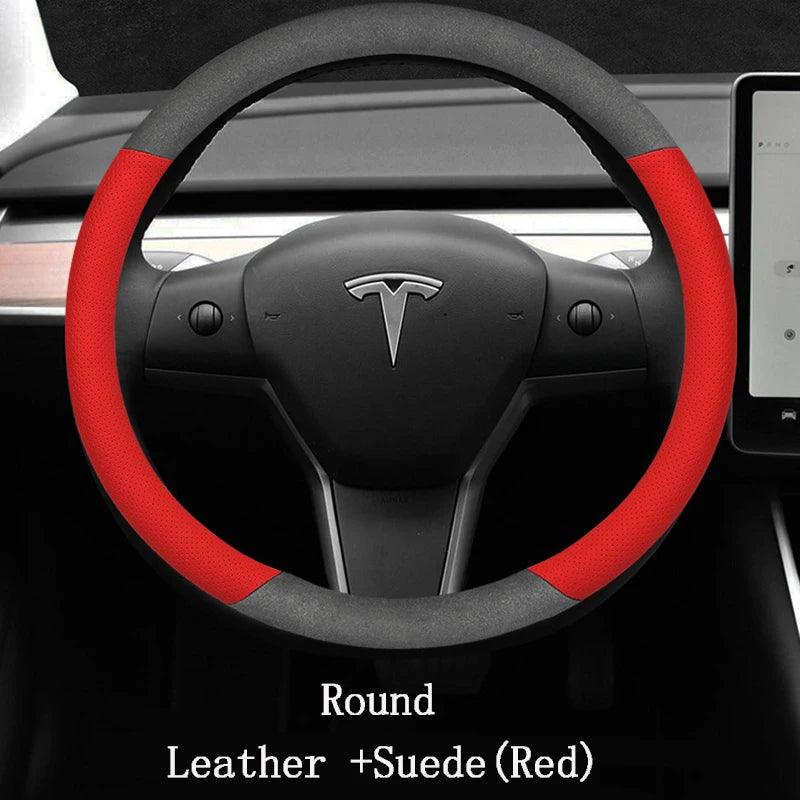 Suede Leather Steering Wheel Cover For Tesla Model 3 Y X S - Car Story