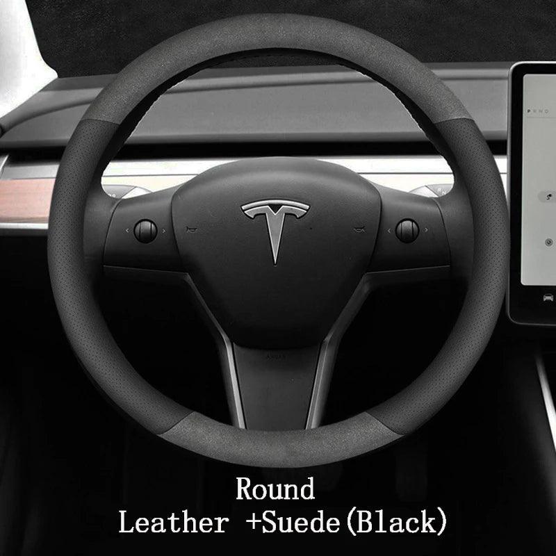 Suede Leather Steering Wheel Cover For Tesla Model 3 Y X S - Car Story