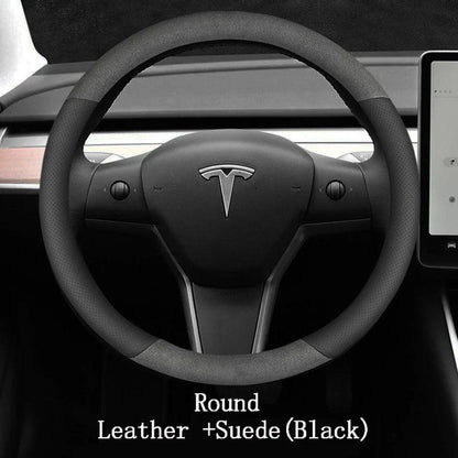 Suede Leather Steering Wheel Cover For Tesla Model 3 Y X S - Car Story